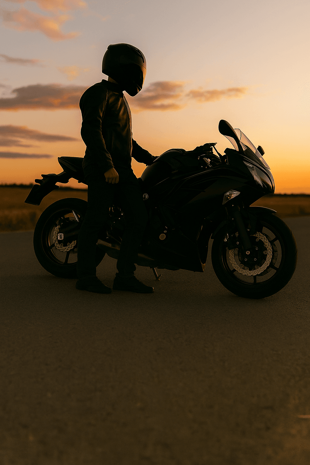 Motorcyclist on a scenic road with insurance illustration